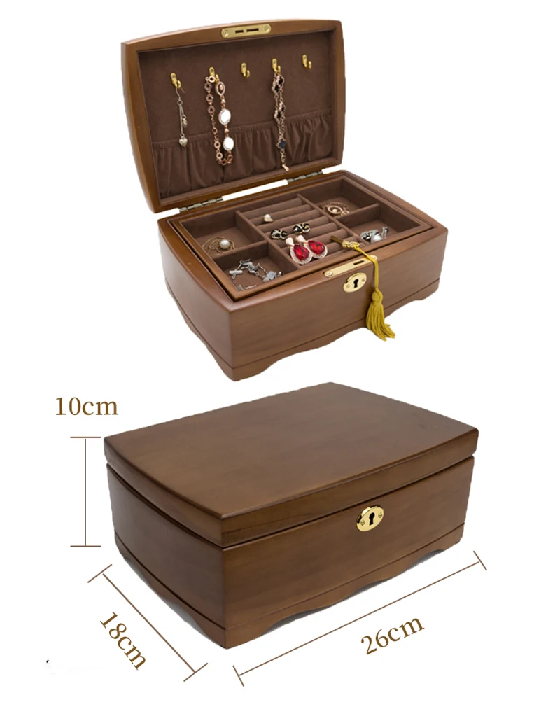 2021 New Solid Wood Jewelry Box With Lock To Make European High-End Luxury Retro Jewelry Jewelry Earrings Necklace Storage Box