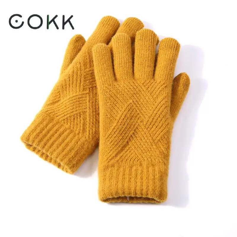 

COKK Thickening Knit Gloves Women's Autumn Winter Warm Touch Screen Glove Velvet Acrylic Outdoor Riding Mittens Gloves Windproof