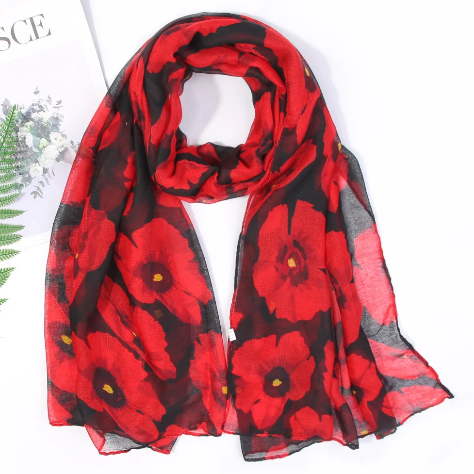 2019 Newest Soft Poppy Print Scarf Shawls Women Trendy Floral Hijab Wrap Headband 5 Color