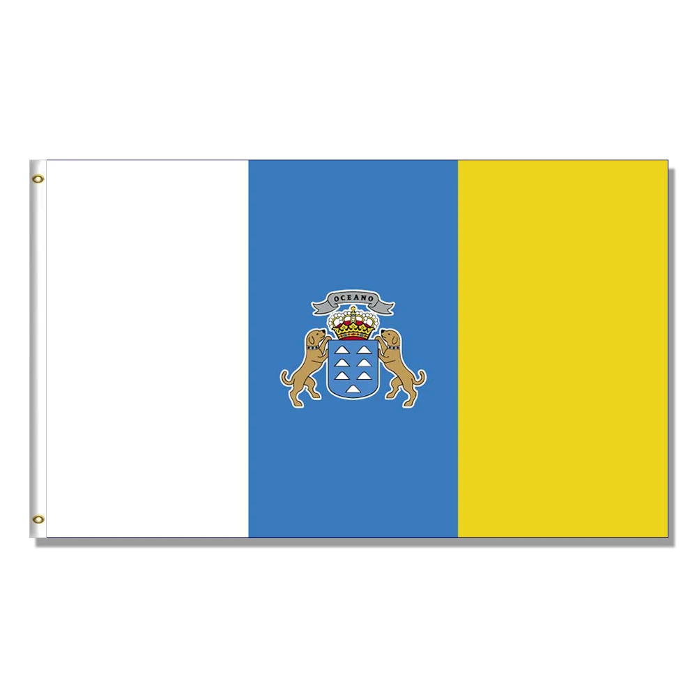 Bandera de las Islas Canarias, 3x5 pies, 150x90cm, pancarta 100D, ojales de latón y poliéster, bandera personalizada para interiores y exteriores
