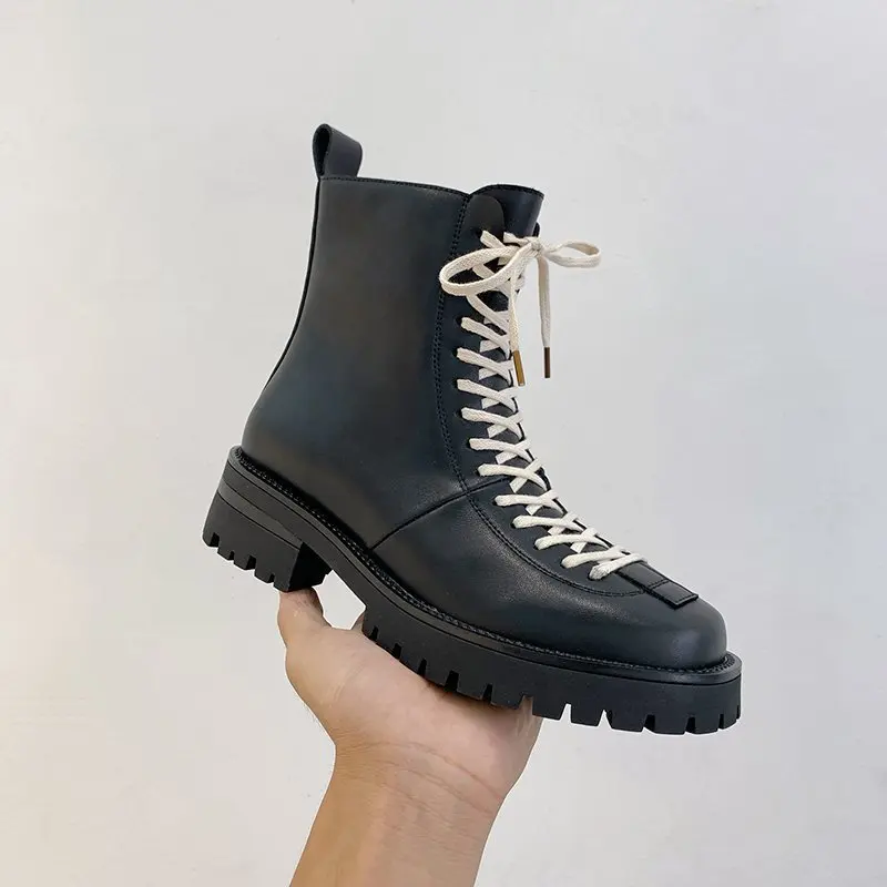 Women Boots Leather Women Black Ankle Boots Motorcycle Boots Female Spring Autumn Winter Thick Shoes Woman Punk Shoes