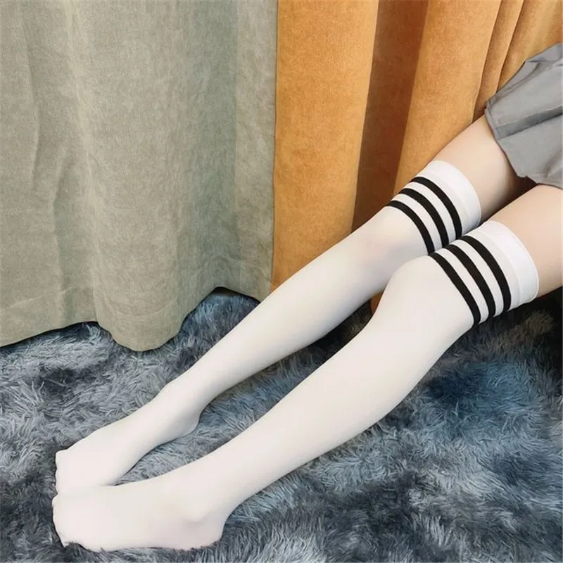 NEW HOT Anime JK Cosplay Stocking Dance Socks Girl Fashion Sexy Black White Striped Long Socks Women Thigh High Knee Sock Gift