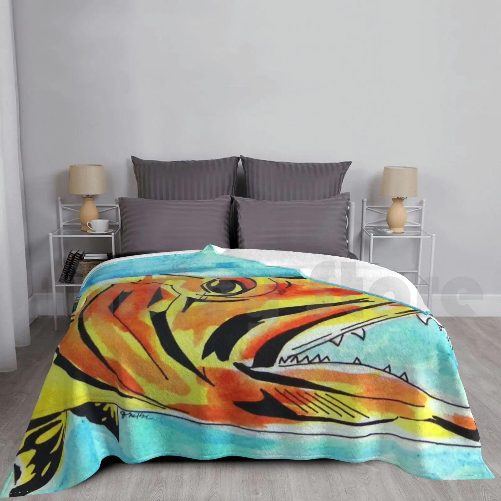 Barracuda Blanket Fashion Custom 2933 Barracuda Fish Gone Fishing Fishing Sea Life Janin Wise Dream