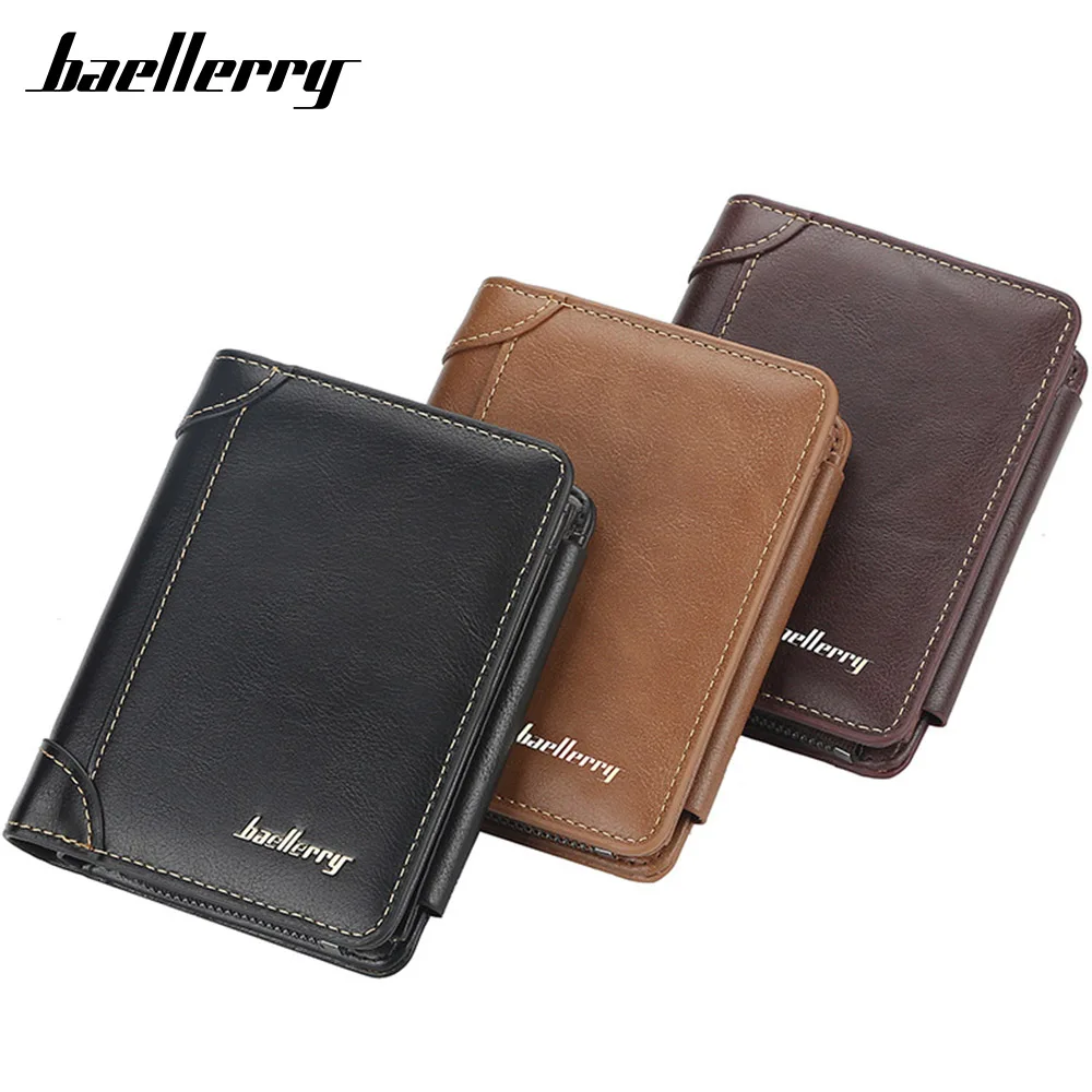 New Men Wallets Name Engraving High Quality Zipper Short Desigh Card Holder Male Purse Vintage Coin Holder Men Wallets