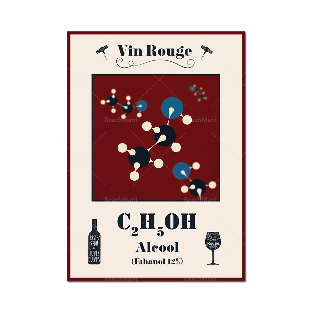 Original illustration-alcohol molecule-ethanol-air-earth-chocolate molecule-water molecule-life-retro inspired science game-grap