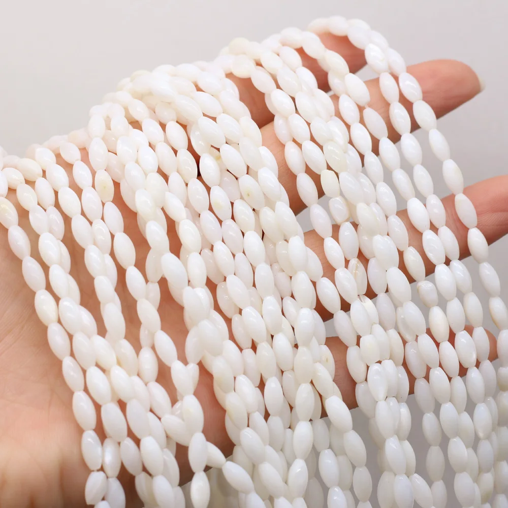 Natural Mop Shell Beads Rice Shape Mother Of Pearl Loose Beads For Making DIY Bracelet Necklace Jewelry Accessories Strand 14\'\'