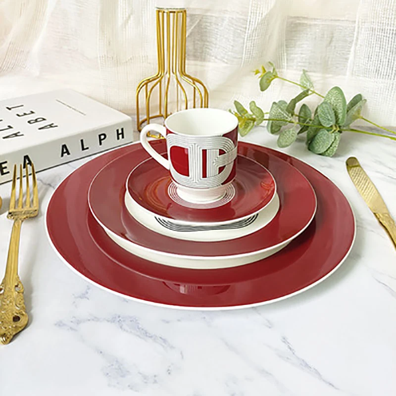 Flat Plate Western Dinnerware Set, Steak Tray, Coffee Cup Set, Racing Track Design, Bone China, Birthday Gift, Tableware Set