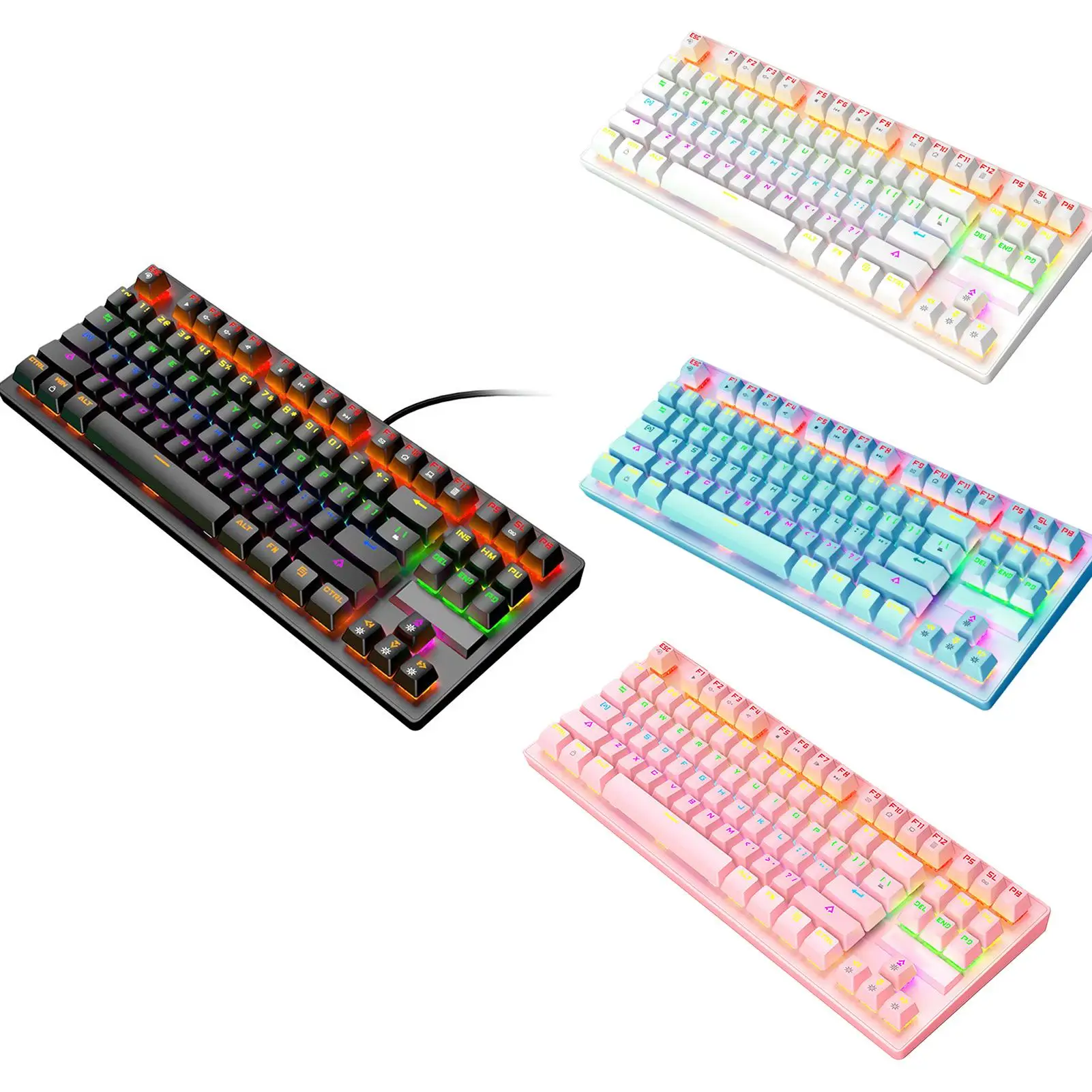 

K2 87 Keys Green Universal USB Wired RGB Backlight Mechanical Keyboard Computer Accessory Short Size Gaming Keyboard