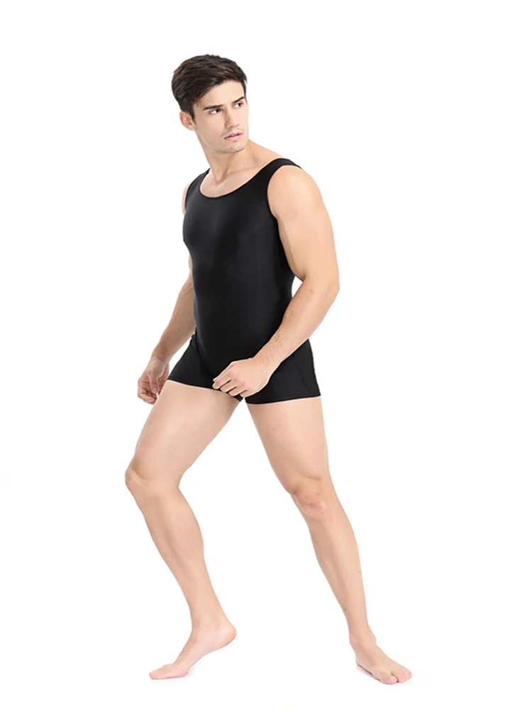 Speerise Mens Tank Shorty Unitard Dancewear Leotard Mens Biketard Ballet Dance Leotard Male Flesh Colored Spandex Unitard