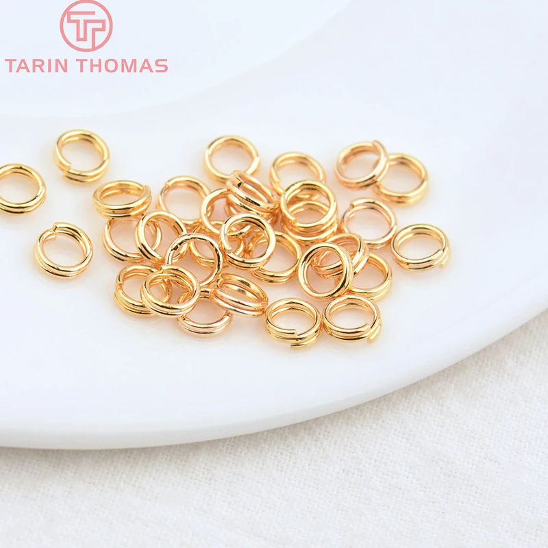 (3668) 50PCS 5x0.7MM 7x0.7MM 24K Gold Color Plated Brass Double Loop Jump Rings Split Rings High Quality Jewelry Accessories