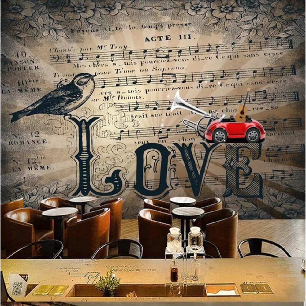 milofi custom large wallpaper mural 3D retro bar music notes background wallpaper mural