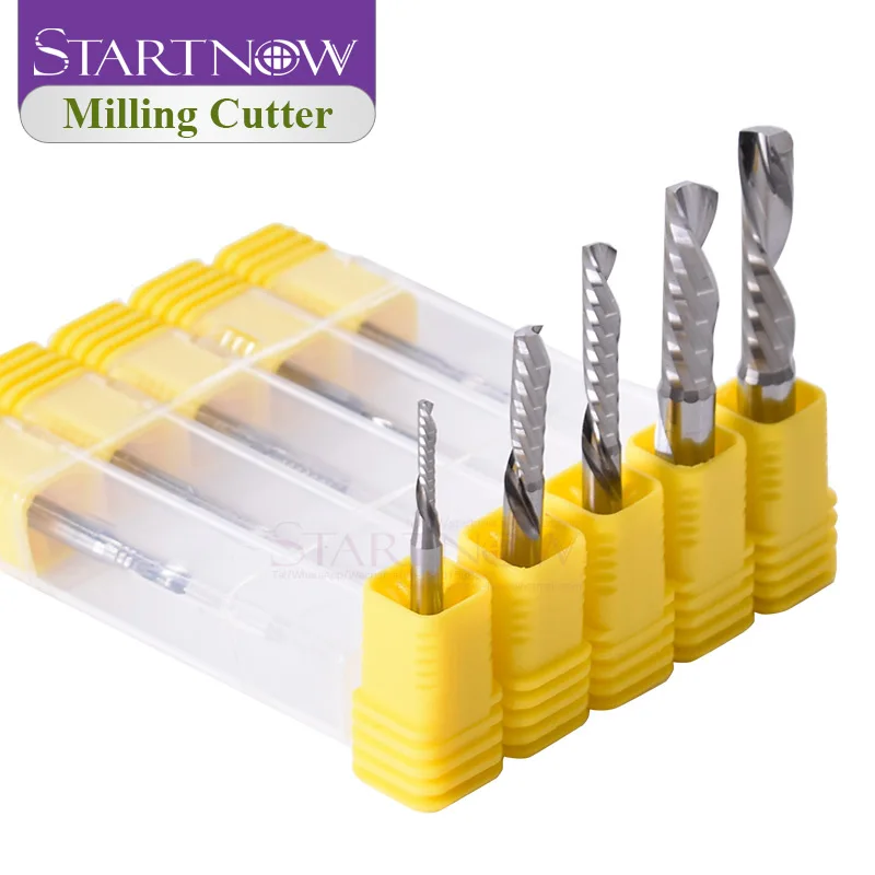 Startnow 5Pcs/lot Milling Cutter Carbide Tungsten Down Cut One Flute Left Spiral Bits Engrave CNC Router Bits Tool End Mill