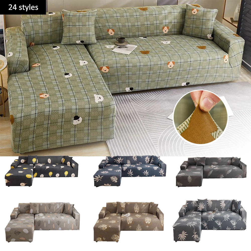 

Cartoon Dog Grid L Shape Sofa Covers for Living Room Elastic Stretch Covers Corner Sofa Protector, Chaise Longue, 1, 2, 3 Seater