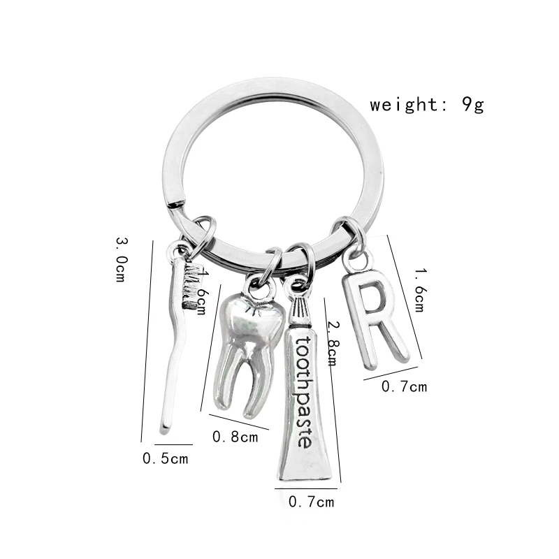 Creative Personality 26 Letters With Toothbrush Toothpaste Keychain Teeth Health Protection Awareness Commemorative Jewelry