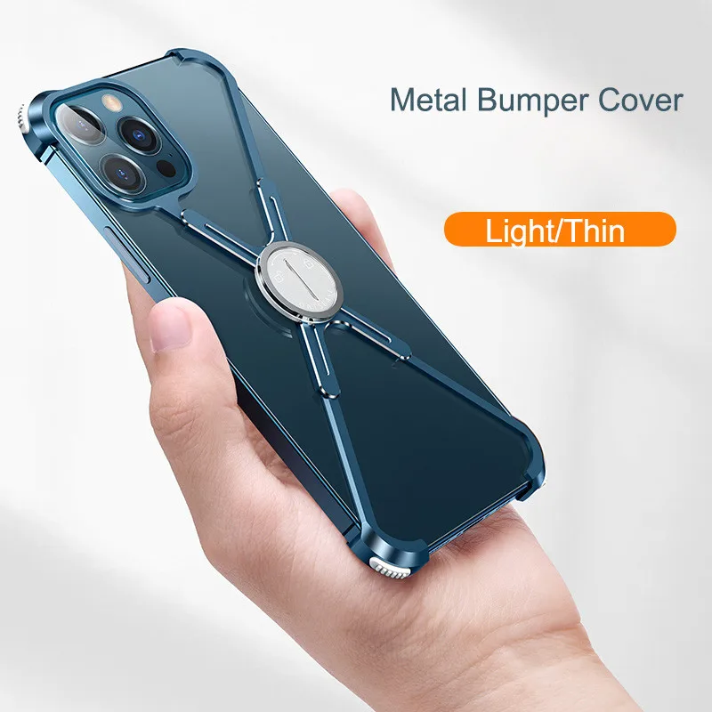 Metal Armor Phone Case For iPhone 14 13 pro 14 pro Max Cases Luxury Metal Frame X Shape With Airbag Shockproof Bumper Back Cover