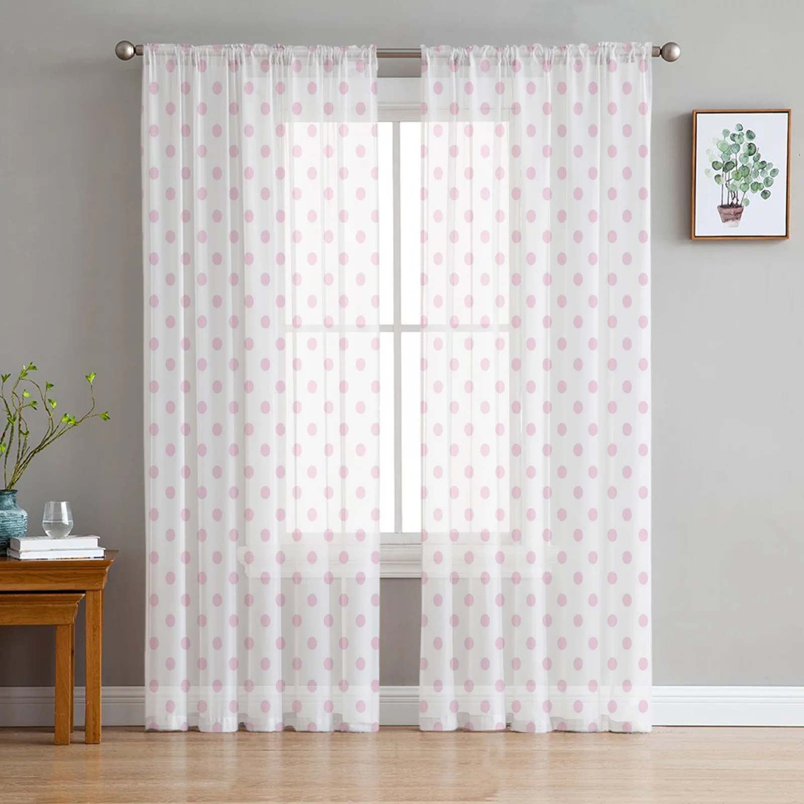 

Pink Polka Dot Circle Chiffon Tulle Curtains for Living Room Kitchen Bedroom Sheer Voile Yarn Window Treatment