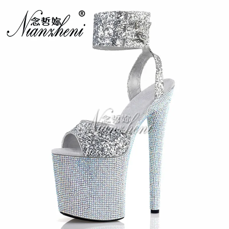 20cm Rhinestone Gladiator Stage Nightclub Gothic Peep Toe Full Dress Catwalk Strip Pole Dance Gothic Platform Elegant Big Size