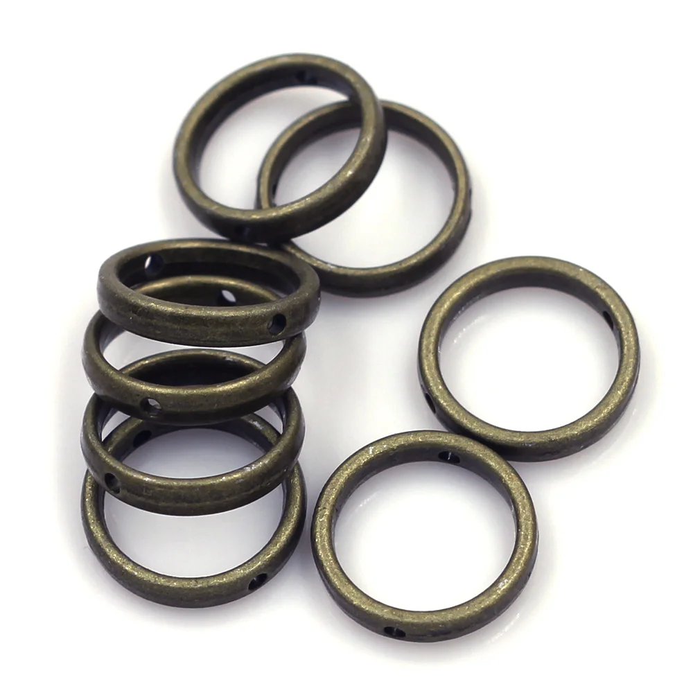 10Pcs Spacer Beads Frames Round Circle Metal Bronze Tone Jewelry DIY Findings Charms 18mm