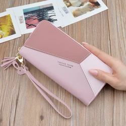 Geometric Luxury Brand PU Leather Women Long Zipper Coin Purses Tassel Design Clutch Wallet Female Money Credit Card Holder