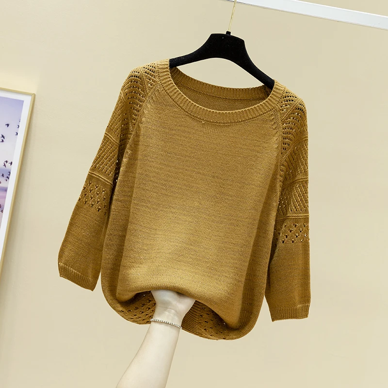 Spring  new cut-out knitwear women's Pullover loose Korean base coat round neck sweater thin