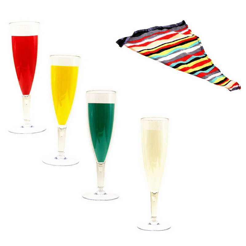 1set Glass Color Change Chameleon Champagne Magic Tricks Silk Acrylic Cup Magic Props  Professional Magician Bar Illusion