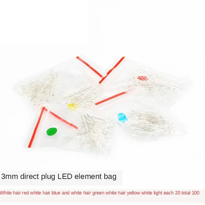 Er Zijn 5 Soorten 3 Mm In-Line Led-Lichtgevende Diodes Met Wit Haar, Groen Groen, Geel, Blauw En Wit, 20 In Elk