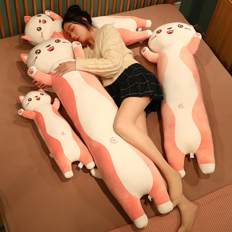 kawaii Cat Plush Toys Cute Stuffed Soft Dog Husky Long Pillow Sleeping Cushion Gift