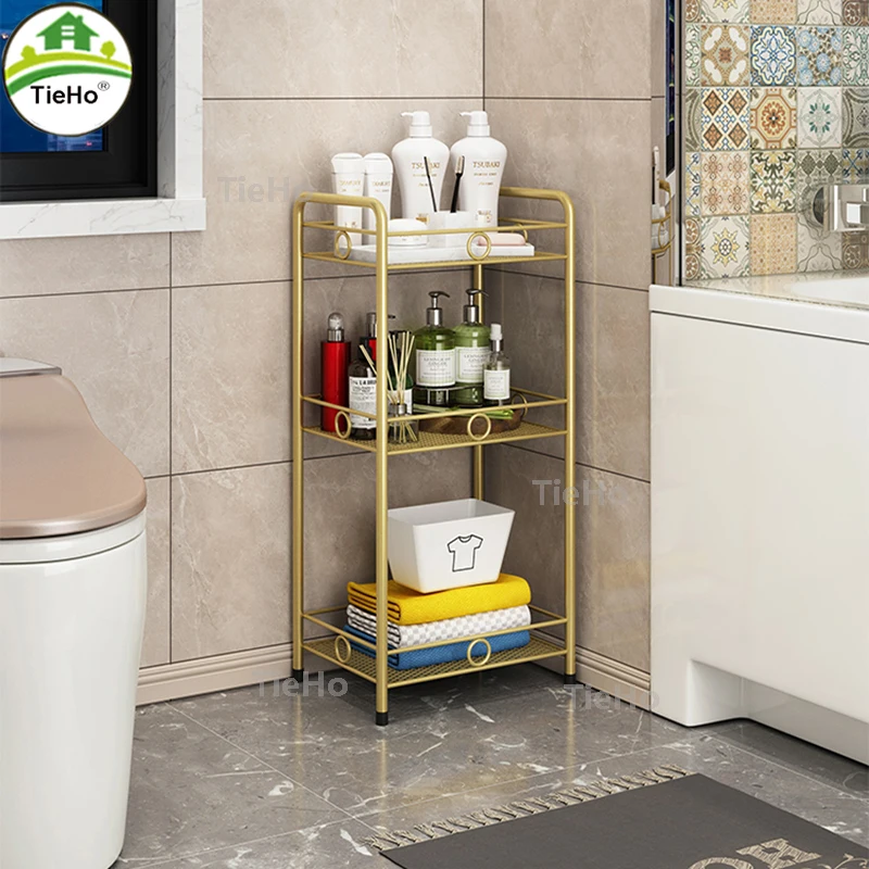 

Golden Shelf for Bathroom Kitchen Multi-layer Metal Storage Rack Waterproof No Rust Floor Stand Storage Rack