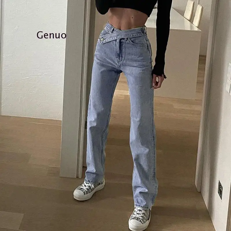 Vintage Girls Wide Leg Jeans Women Denim Pants Old School Fashion High Waist Mom Jeans Chic Street Ladies Loose Straight Jeans