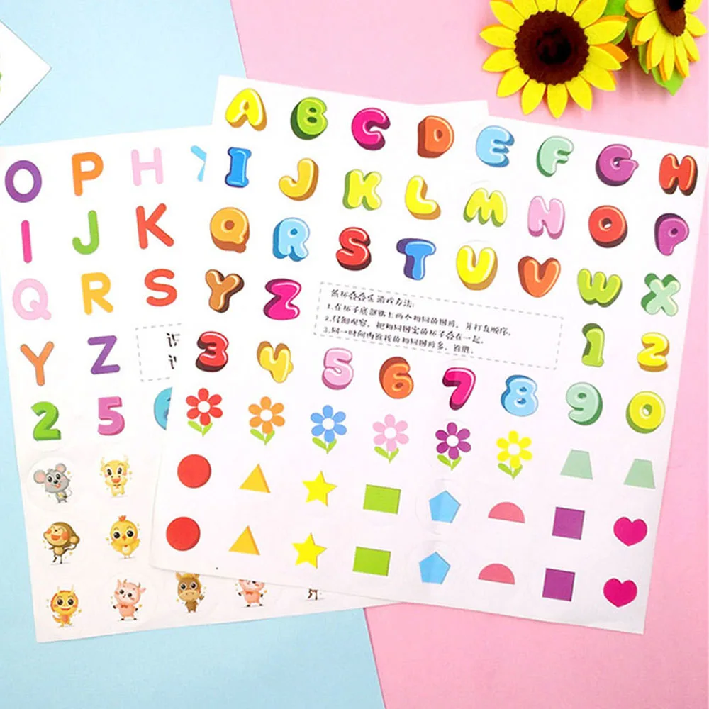 2Pcs/set Children Learning Cognition Digital Animal Letter Shape Stickers Kindergarten Teaching Aid English Alphabet Sticker