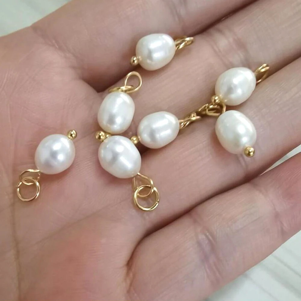 10 buah/lot grosir liontin mutiara alami baja tahan karat membuat perhiasan gelang kalung DIY temuan manik-manik