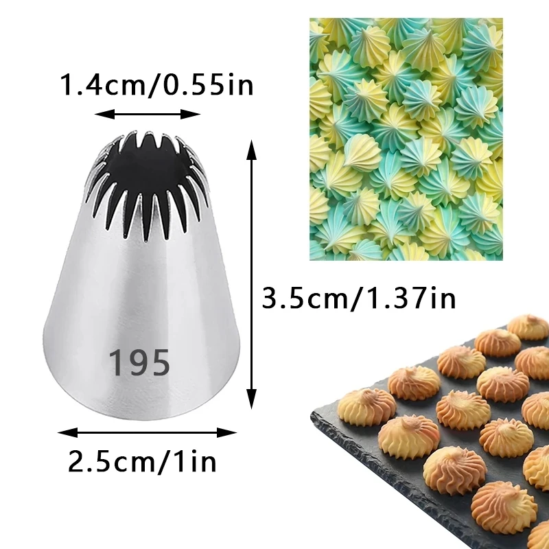 #195 Cake Decorating Nozzle 304 Stainless Steel Icing Baking Pastry Tools Pastry Flower Mout Straight 6-Tooth Cream Nozzle