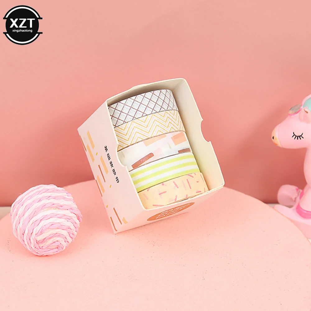 Ensemble de Scotch Washi Décoratif de Scrapbooking, Ruban Adhésif Solide, Mignon, Bande, Fournitures de Papeterie Scolaire, 5 Rouleaux/Boîte