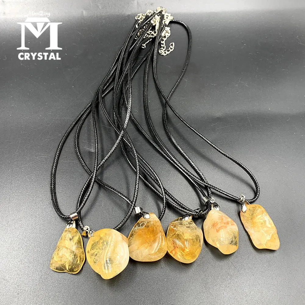 

6PCS Natural Irregular Crystal Citrine Pendant Lemon Quartz Stone Healing Gemstone Spiritual Meditation Jewelry Necklace