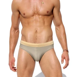 Summer Mens Swim Briefs Pool Bathing Swimsuits Quick Dry Khaki Pad Pouch Swimwear Fashion Male Sport Beach Board Surfing Trunks
