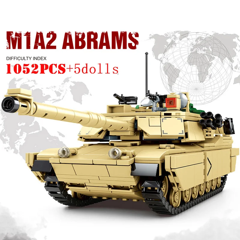 Military WW2 Main Battle Tank Building Blocks M1A2 Abrams T-14 ARMATA Heavy Tiger Tank City Army Bricks Kids Toys Children Gifts