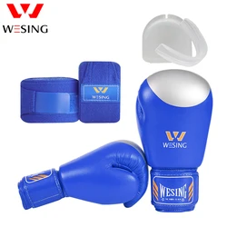 Wesing guantes de boxeoトレーニングスパーリング保護具セットハンドラップ付きマウスガードムエタイボクシンググローブ