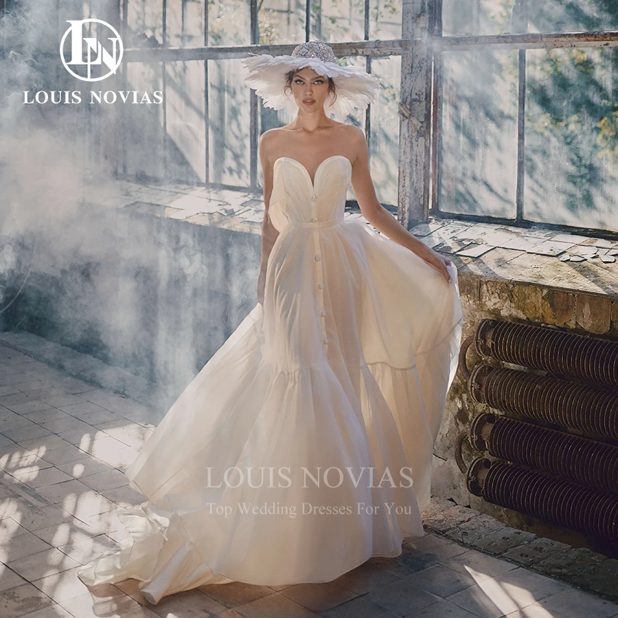 LOUIS NOVIAS-vestido De Novia De tul sin mangas, traje De Novia con Espalda descubierta, botones, escote Corazón, 2022