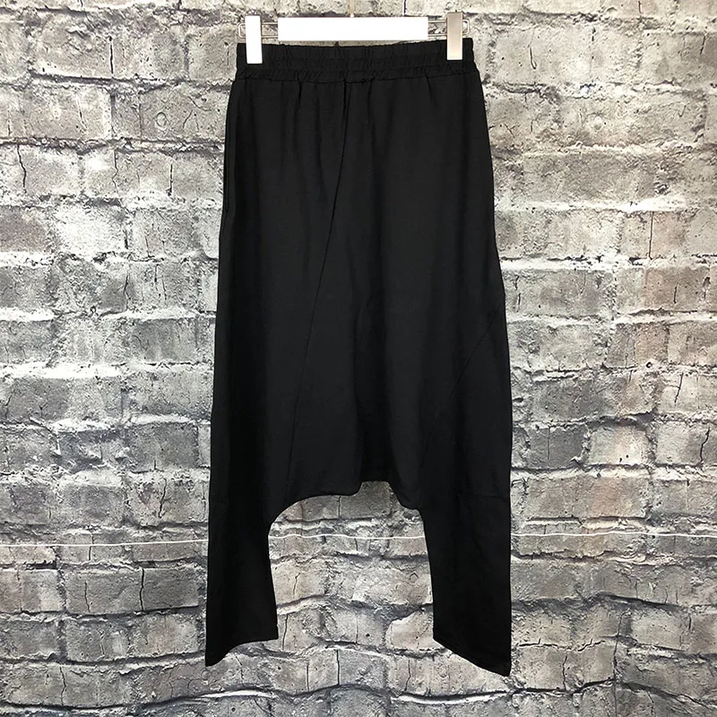 

Spring and autumn new original trendy men's low crotch loose harem pants Harajuku style dark thin stretch loose nine-point pants