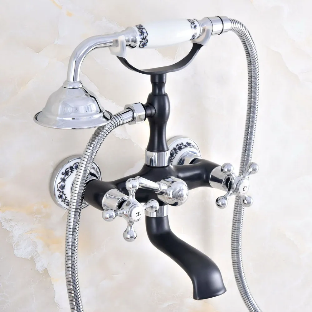 

Bathtub Faucets Oil Rubbed Bronze & Chrome Wall Mounted Swive Spout Tub Mixer Tap with Handshower Bath Shower Mixer Set