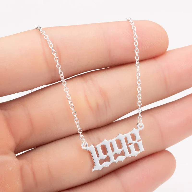 Stainless Steel Punk Personality Gold Color 1983 1989 1994 2004 Necklaces Special Design Year Number Necklace for Women Collar image 3