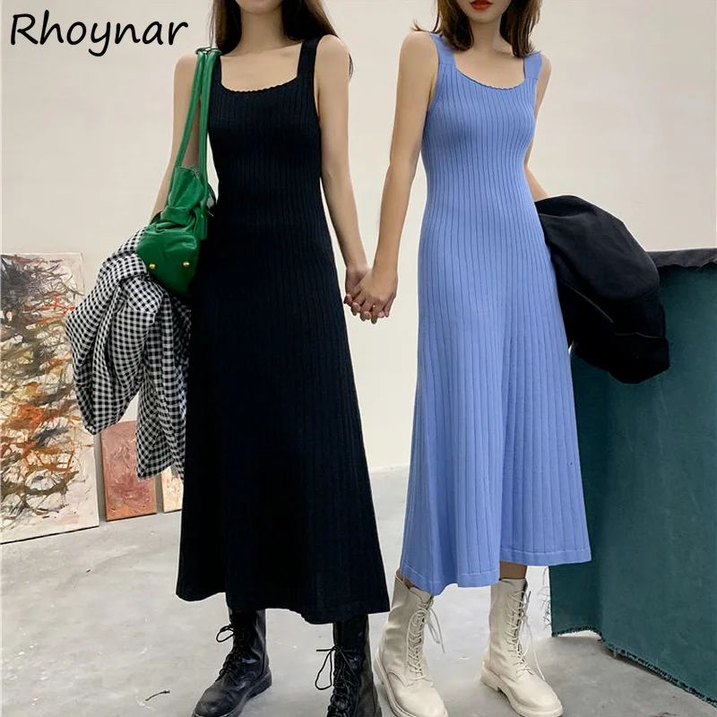 

Dress Women Sleeveless Sexy Female Vestidos Solid Daily Knitting Minimalist Leisure Summer Newest College Friends Fashion Retro