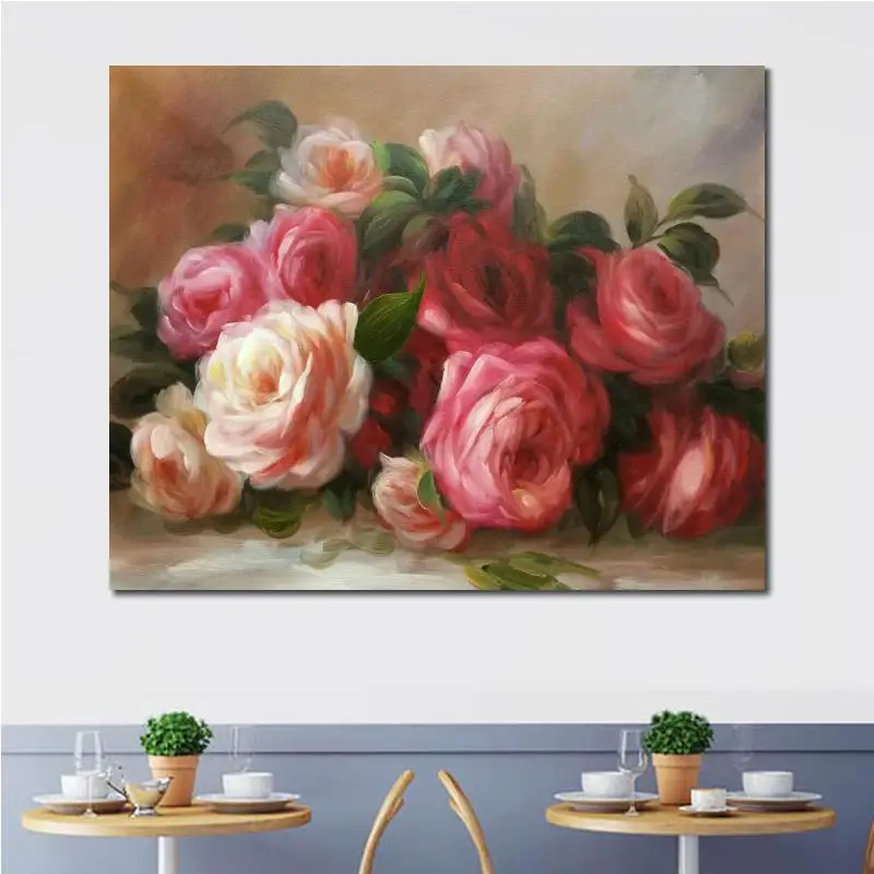 

Flower Wall Art For Kitchen Dining Room Hand Painted Pierre Auguste Renoir Oil Painting Discarded Roses Canvas Artwork Modern