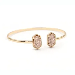 Hot Selling Gold Tone Small Rhomb Multi Color Quartz Stone Inllay Women Fashion Adjustable Cuff Copper Bangle