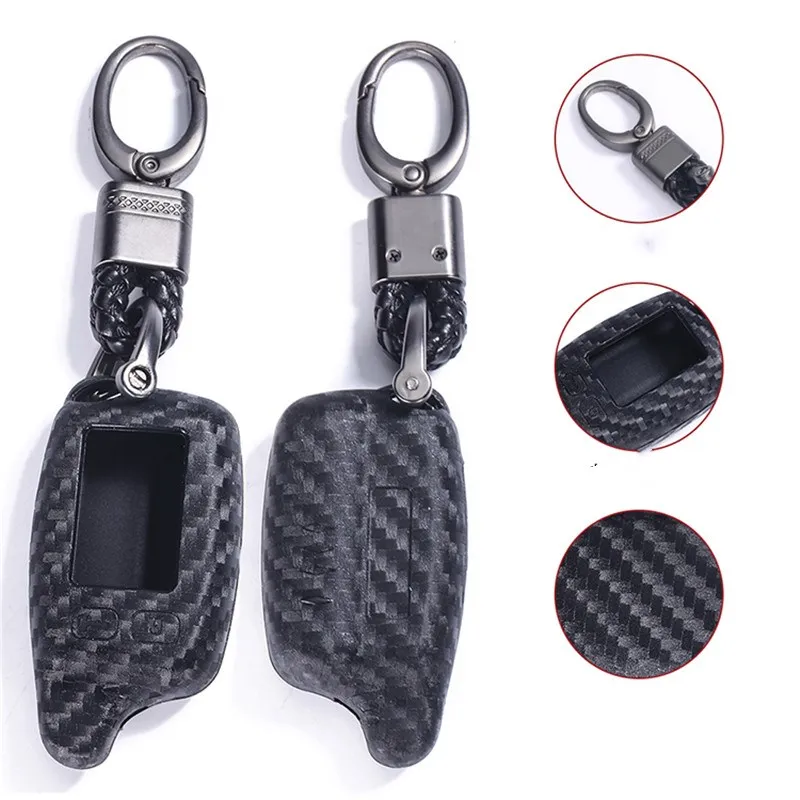 Carbon Fiber Silicone car key case for Tomahawk TW9010 TW9020 TW9030 TW4000 Lcd two way car remote controller