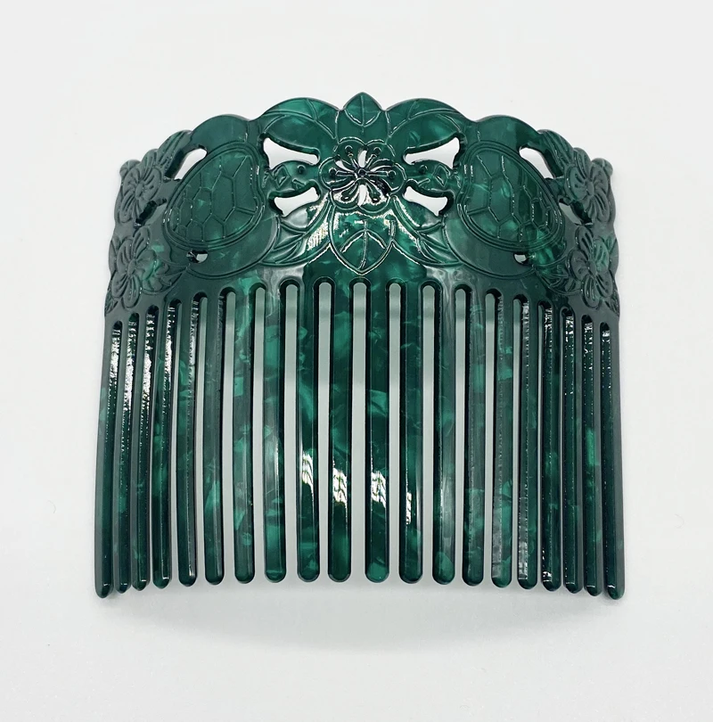 Fashion Popular Wide Hair Combs Turtle Flower Carved Acrylic Shell Combs For Ladies
