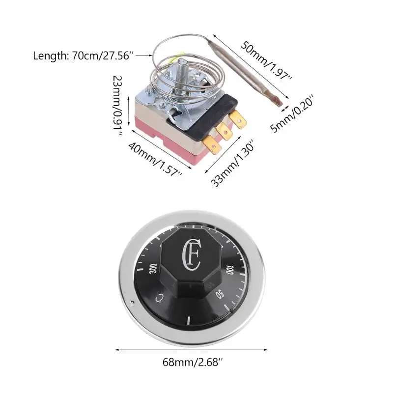 Micro Thermostat AC 250V 16A 50 to 300 Degrees Celsius Temperature Controller NO NC for Electric Oven A0NC