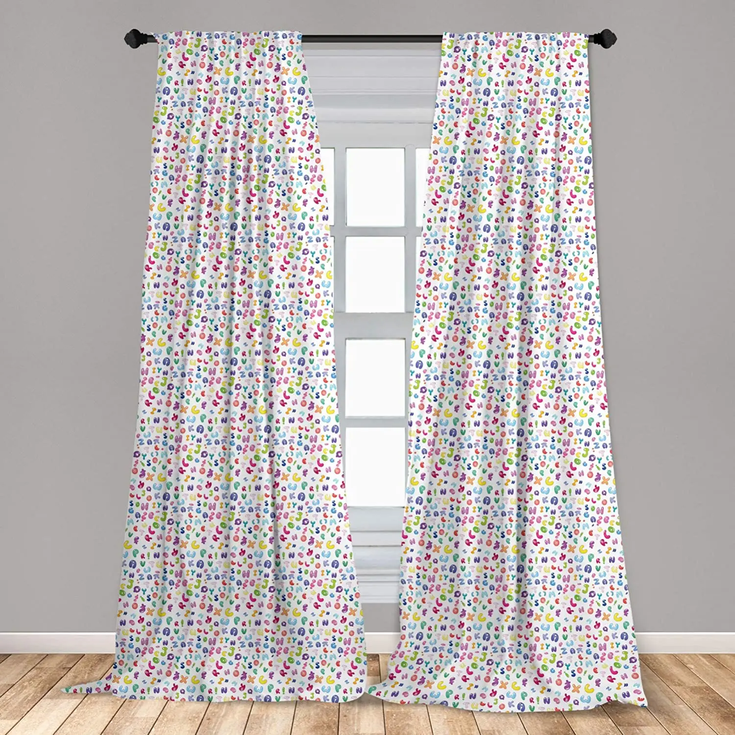 ABC Curtain for Kids Rooms Colorful Alphabet ABC Bubble Letters Doodle Style Fun Childish Nursery Window Drapes for Living Room