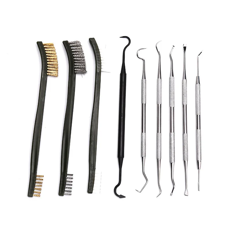 9pcs/Set Steel Wire Brush+Nylon Pick Set Universal Gun Hunting Cleaning Brush Kit Tactical Rifle Pistol Gun Cleaning Tool