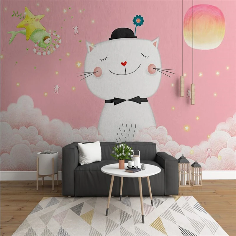 beibehang custom Nordic minimalist kitten wallpaper children's room decor decoration background 3D murals wall papers home decor